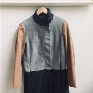 Long Wool Colour Block Coat